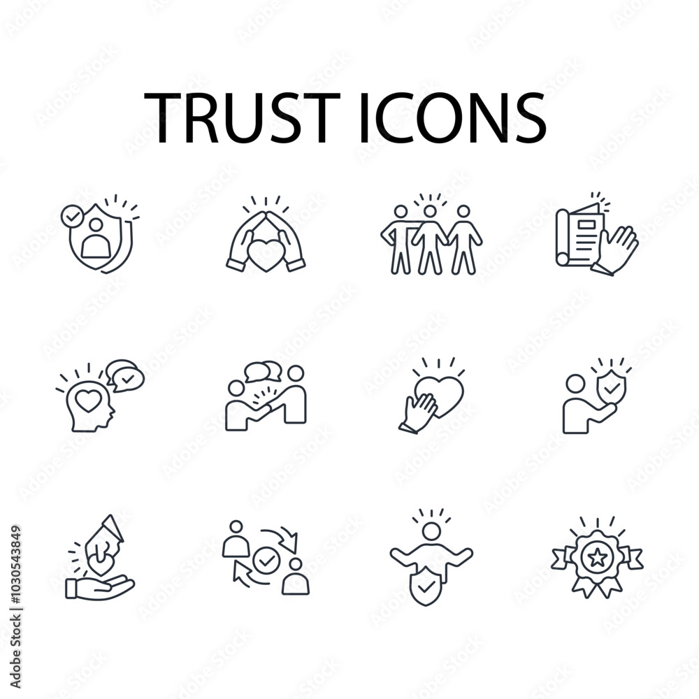 Poster trust icon set.vector.editable stroke.linear style sign for use web design,logo.symbol illustration.