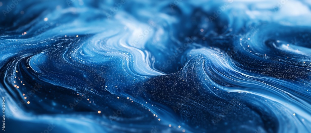 Poster creative abstract blue banner for a tech website, emphasizing fluid designs and digital motifs to ca