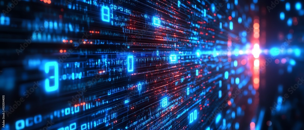 Poster creative background showcasing cyber technology innovation, incorporating futuristic graphics, codin