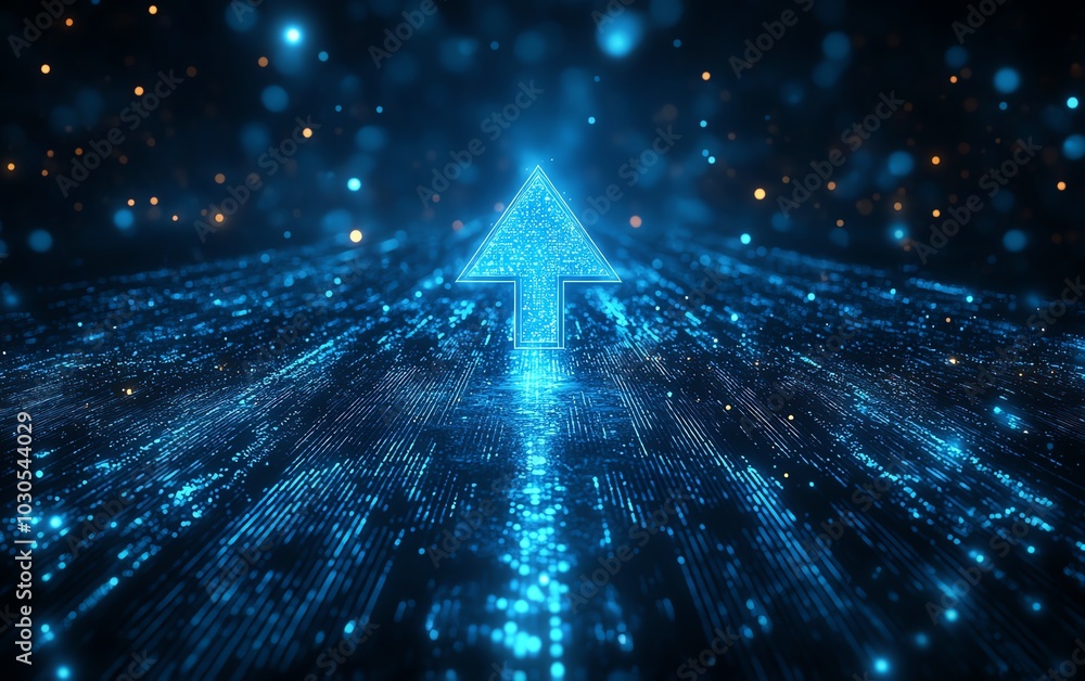 Poster Creative depiction of direction defined by blue abstract lines on a modern tech background, highlighting the intersection of art and technology