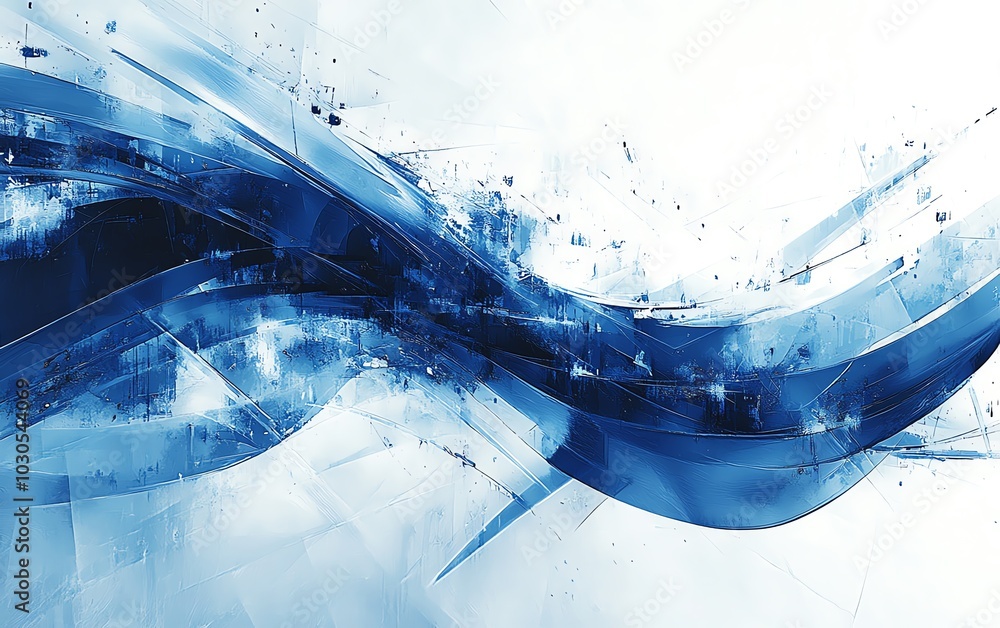 Poster Creative depiction of direction defined by blue abstract lines on a modern tech background, highlighting the intersection of art and technology