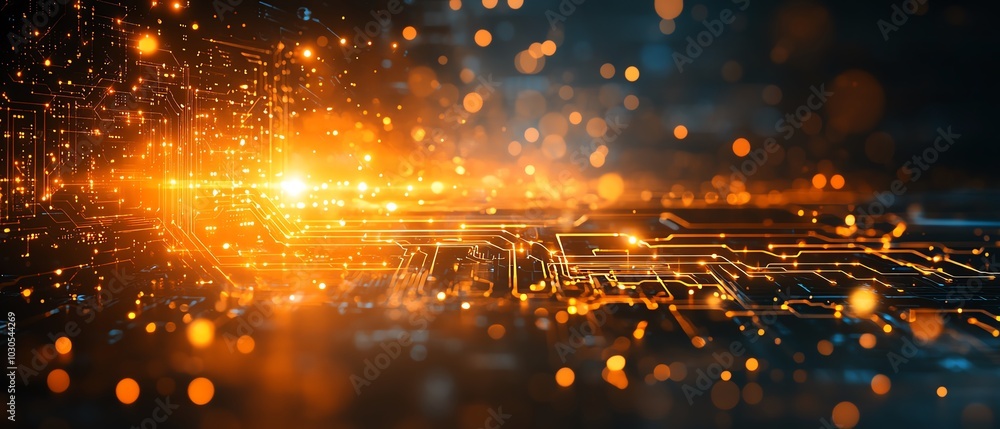 Aufkleber Dynamic background representing innovation in cyber technology, incorporating binary code, circuits, and glowing data streams