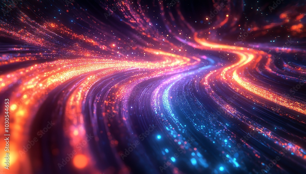 Fototapete Energetic portrayal of an information highway featuring flowing streams of colorful light, representing seamless connectivity and data movement