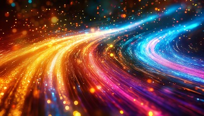 Obraz premium Energetic portrayal of an information highway featuring flowing streams of colorful light, representing seamless connectivity and data movement