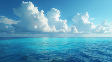 Obraz premium Vibrant Ocean and Cloudscape Image | Blue Sky, Calm Seas, Tropical Clouds, and Stunning Horizon View for Nature and Travel Photography