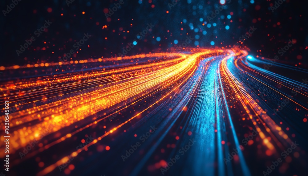 Aufkleber futuristic depiction of an information highway with glowing streams of light, capturing the essence 