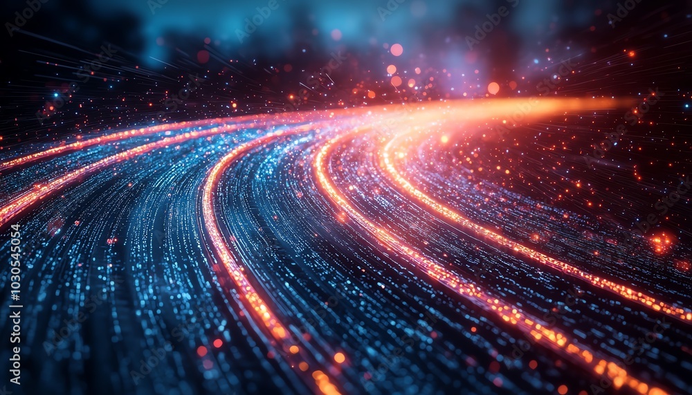 Aufkleber futuristic depiction of an information highway with glowing streams of light, capturing the essence 
