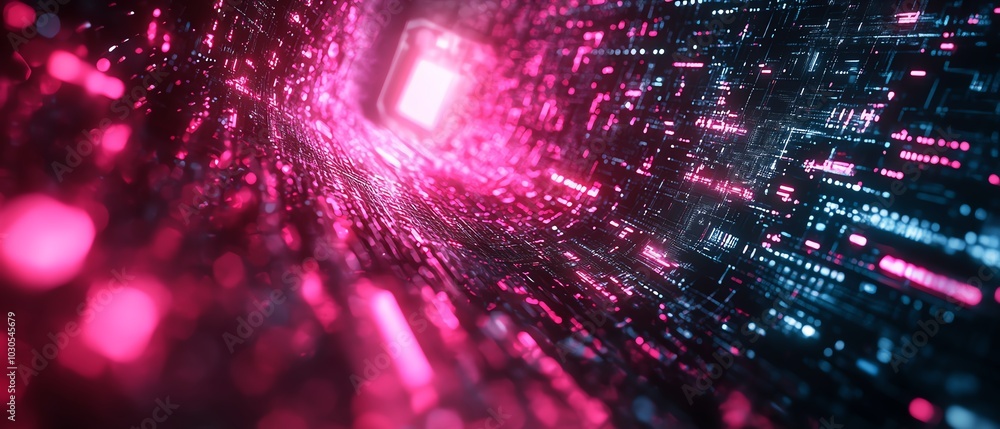 Leinwandbilder Innovative stock image focused on cyber technology, highlighting the synergy of data, networks, and modern computing elements in a dynamic design