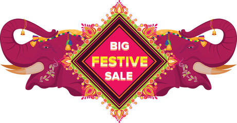 Festive Sale banner, Diwali festival poster, Diwali Sale banner, Diwali background design with Elephant Head