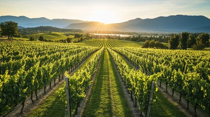 Aerial View of Lush Vineyard in Full Bloom
