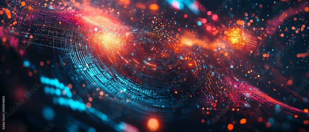 Poster stock image showcasing innovation in cyber technology, featuring futuristic digital elements and abs