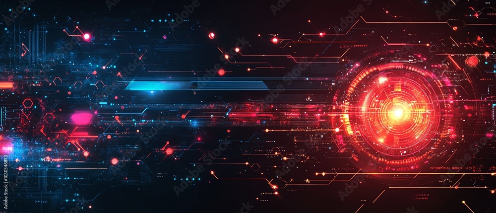 Aufkleber Stock image showcasing innovation in cyber technology, featuring futuristic digital elements and abstract patterns on a dark background