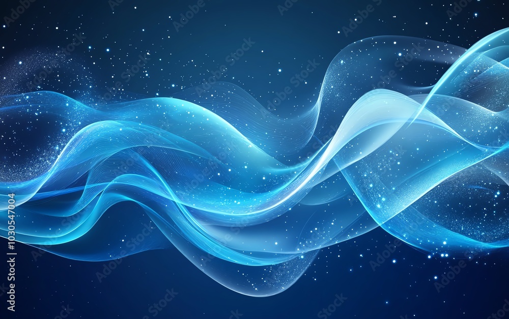 Poster stylish abstract blue banner for a tech website, showcasing flowing lines and geometric patterns for