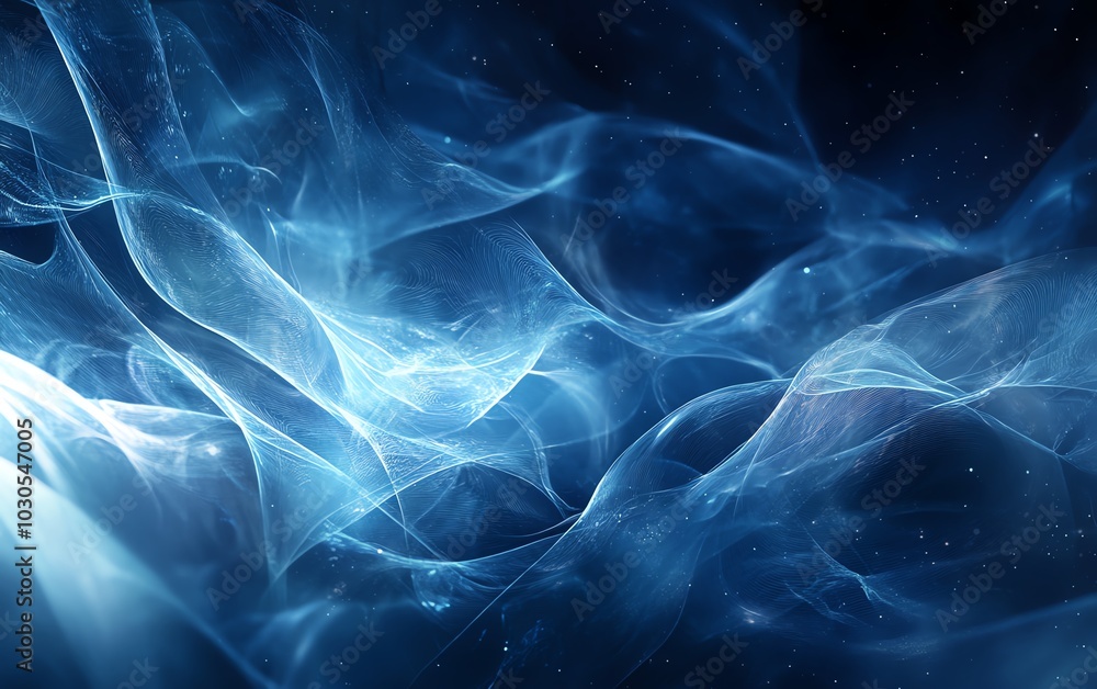 Poster stylish abstract blue banner for a tech website, showcasing flowing lines and geometric patterns for