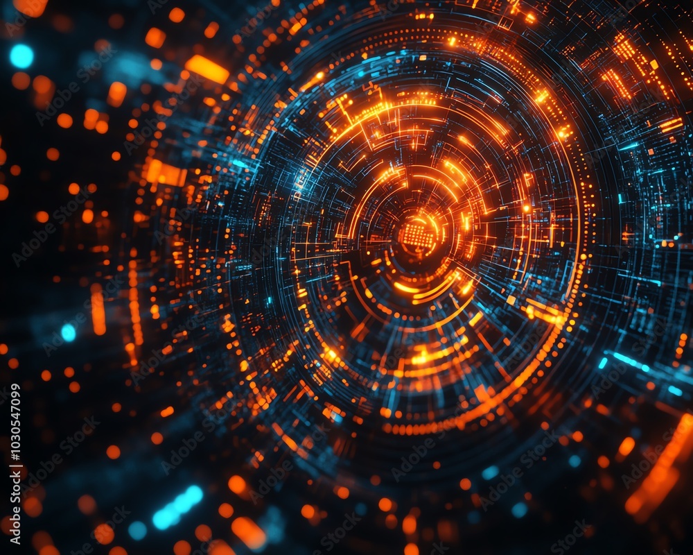 Fototapete stylized background emphasizing innovation in cyber technology, with glowing effects and digital pat