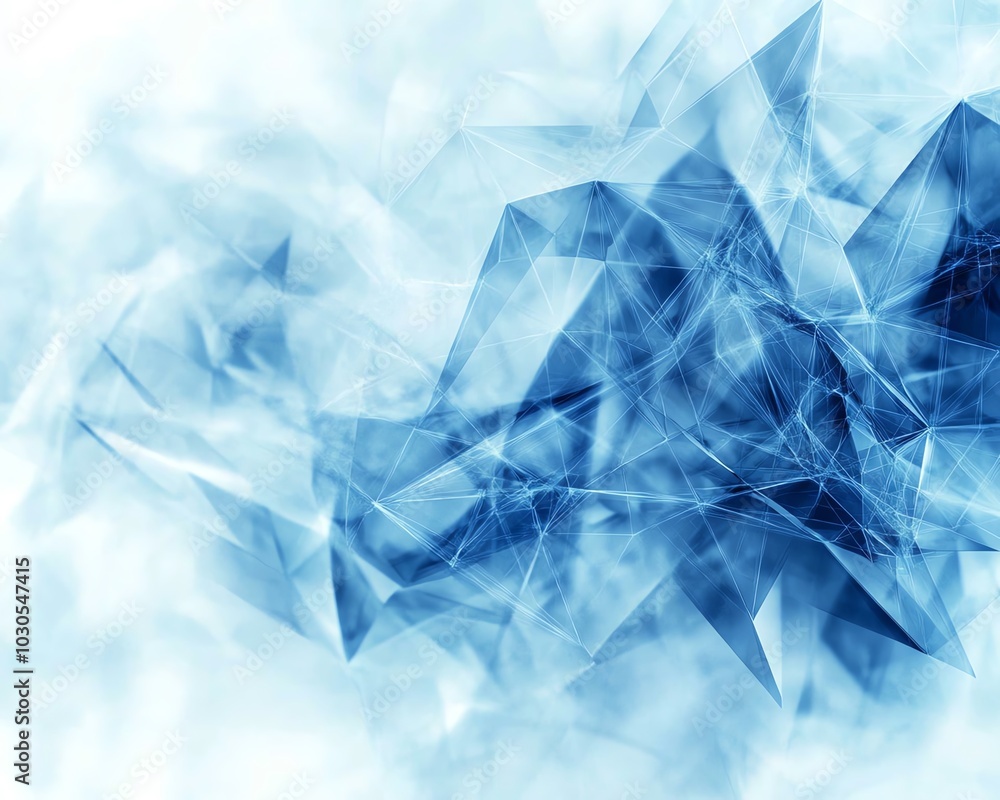 Poster unique abstract blue banner for a technology webpage, combining various shades of blue with geometri