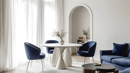 Modern Dining Room Interior Design with Blue Chairs and White Table