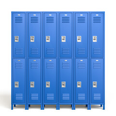 Row of blue metal school lockers standing closed