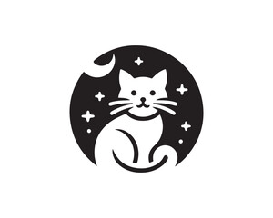 black cat with heart icon vector illustration