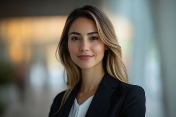 Naklejka premium Confident Businesswoman with Blue Eyes in Corporate Portrait