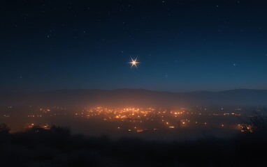 Fototapeta premium Subtle Star of David lights up the sky in a minimalistic style, symbolizing prayer and support for Israel