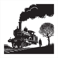 Freight Carrier Cargo Train Silhouette Art  , black colour vactor 
