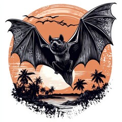 Livingstone's Fruit Bat in Tropical Sunset: A Bold Graphic Illustration