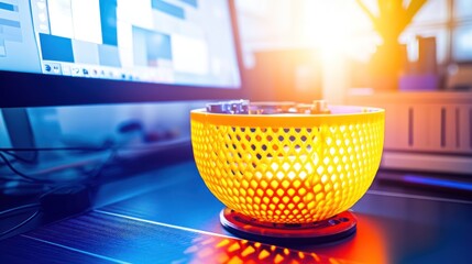 Yellow Mesh Basket on Desk
