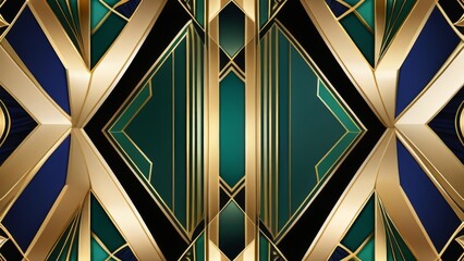 A beautiful gold and green geometric pattern, colorful, vibrant decoration.