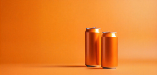 Two orange aluminum cans standing on orange background