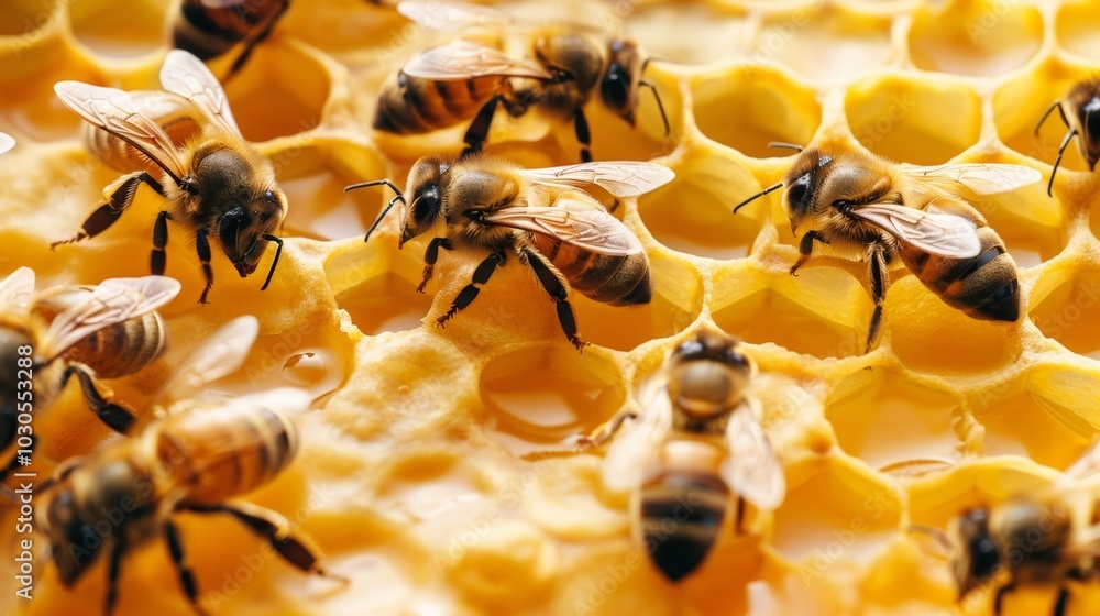 Aufkleber a detailed shot of a beeswax wrap reveals a playful pattern of buzzing bees in different sizes and d