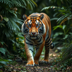 Obraz premium Sumatran tiger walking in the jungle