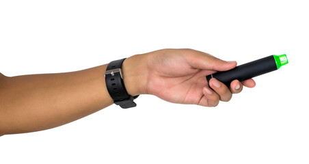 A hand holding a electronic cigarettes with Transparent background. PNG files
