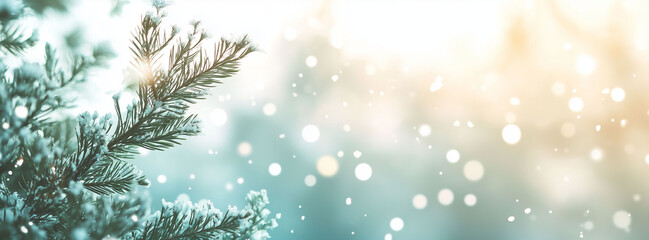 Christmas winter blurred background. Widescreen backdrop. New year Winter art design, wide screen holiday border