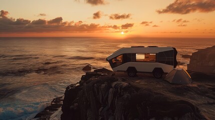 Fototapeta premium Futuristic Camper Van at Sunset
