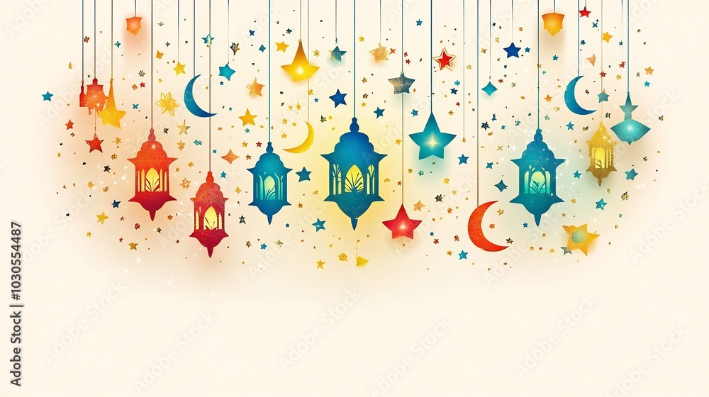 Aufkleber decorative paper cut style design showcasing cluster of hanging lanterns surrounded swirling stars a