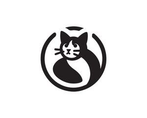 Cat head logo. Cat head icon. Cat face logo. Silhouette simple. Flat style. Black cat face icon logo. Logo design template. Vector illustration. Animal logotype concept. 