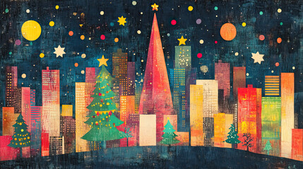 San Antonio, Texas, classic traditional Christmas wood block print effect. Woodblock Xmas theme printing. Graphic designed, illustration for travel poster, card, wallpaper, backdrop or banner