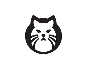 Cat head logo. Cat head icon. Cat face logo. Silhouette simple. Flat style. Black cat face icon logo. Logo design template. Vector illustration. Animal logotype concept. 