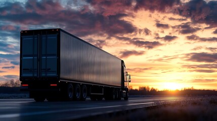 Obraz premium Truck on highway at sunset