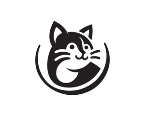 Cat head logo. Cat head icon. Cat face logo. Silhouette simple. Flat style. Black cat face icon logo. Logo design template. Vector illustration. Animal logotype concept. 