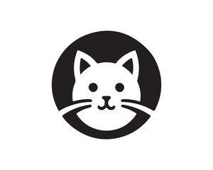 Cat head logo. Cat head icon. Cat face logo. Silhouette simple. Flat style. Black cat face icon logo. Logo design template. Vector illustration. Animal logotype concept. 