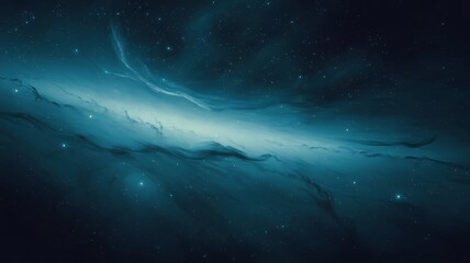 Cosmic Expanse with Swirling Nebulae, Glowing Stars, and Ethereal Starlight in Deep Blue Tones