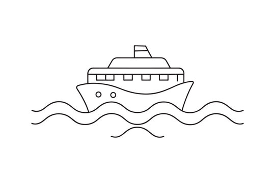 black and white ship on the water clip art preview