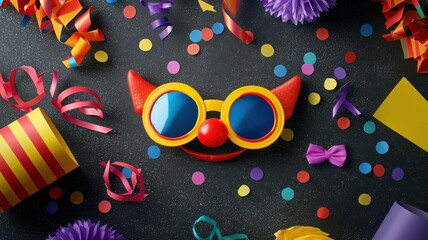 Obraz premium Party props and confetti on black background