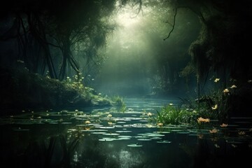 Fototapeta premium Enchanted Lake outdoors woodland fantasy.