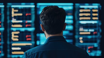 Person analyzing data on digital screen