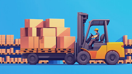 Worker operating a forklift in a busy warehouse setting