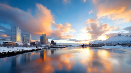 Fototapeta premium Mesmerizing Northern Lights Illuminate Snowy Landscape as Travelers Gaze in Awe at the Spectacular Celestial Display in the Night Sky