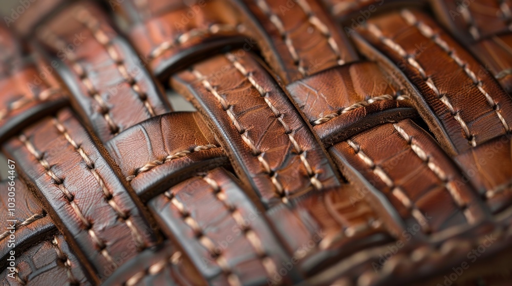 Poster in this image we see the intricate weaving of leather strips to create a unique and stylish belt des